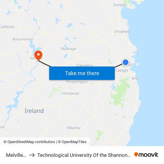 Melville Road to Technological University Of the Shannon: Midlands Midwest map