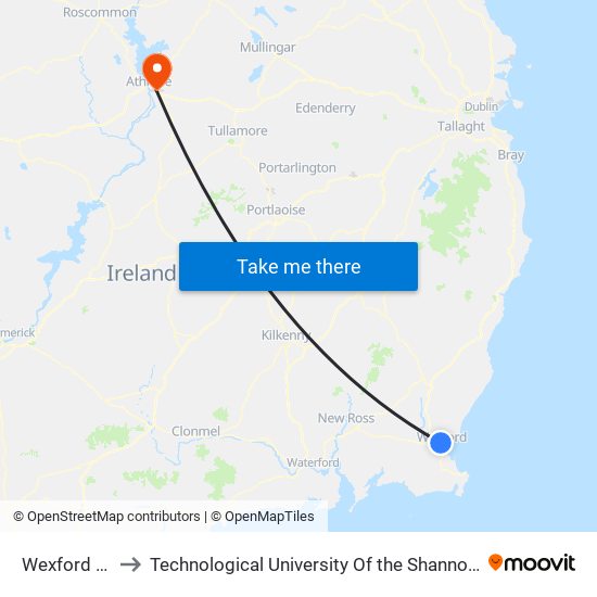 Wexford Station to Technological University Of the Shannon: Midlands Midwest map