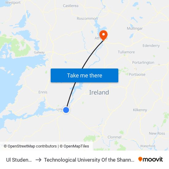 Ul Student Centre to Technological University Of the Shannon: Midlands Midwest map