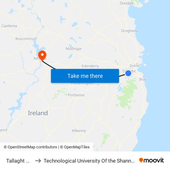 Tallaght Hospital to Technological University Of the Shannon: Midlands Midwest map