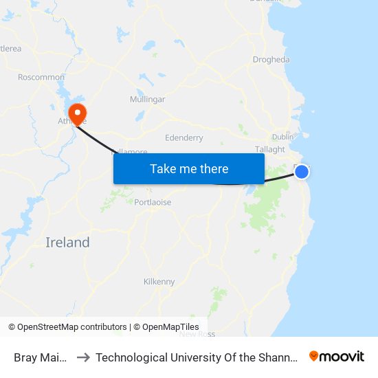 Bray Main Street to Technological University Of the Shannon: Midlands Midwest map