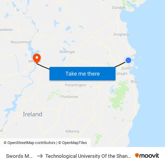 Swords Main Street to Technological University Of the Shannon: Midlands Midwest map