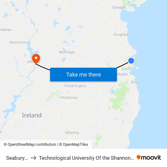 Seabury Road to Technological University Of the Shannon: Midlands Midwest map