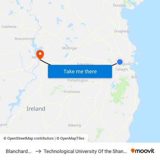 Blanchardstown Sc to Technological University Of the Shannon: Midlands Midwest map