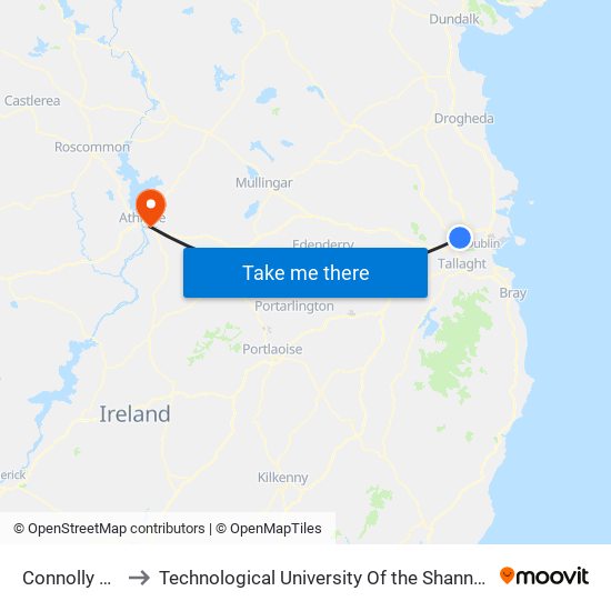 Connolly Hospital to Technological University Of the Shannon: Midlands Midwest map