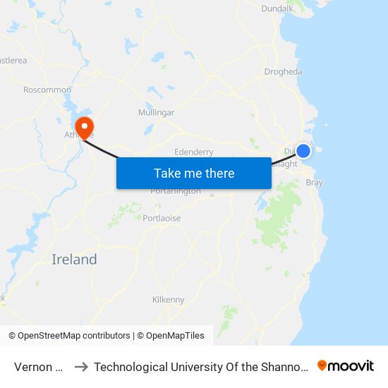 Vernon Avenue to Technological University Of the Shannon: Midlands Midwest map