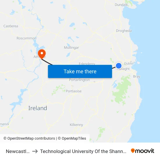 Newcastle Road to Technological University Of the Shannon: Midlands Midwest map