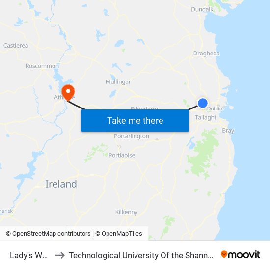 Lady's Well Road to Technological University Of the Shannon: Midlands Midwest map