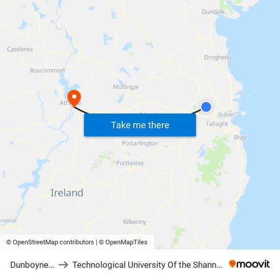 Dunboyne Village to Technological University Of the Shannon: Midlands Midwest map