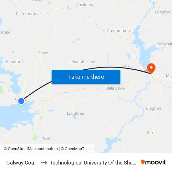 Galway Coach Station to Technological University Of the Shannon: Midlands Midwest map