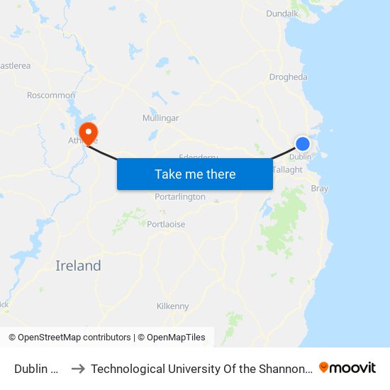 Dublin Airport to Technological University Of the Shannon: Midlands Midwest map