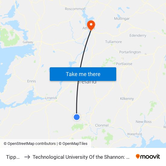 Tipperary to Technological University Of the Shannon: Midlands Midwest map