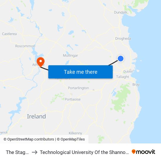 The Stags Head to Technological University Of the Shannon: Midlands Midwest map