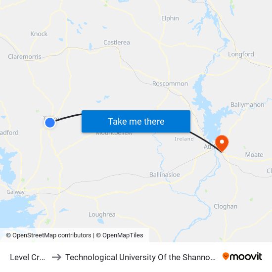 Level Crossing to Technological University Of the Shannon: Midlands Midwest map