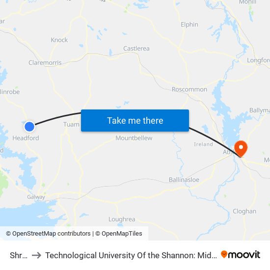 Shrule to Technological University Of the Shannon: Midlands Midwest map