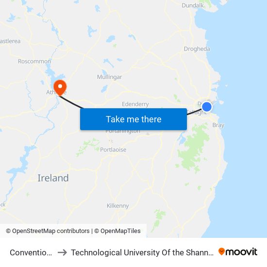 Convention Centre to Technological University Of the Shannon: Midlands Midwest map