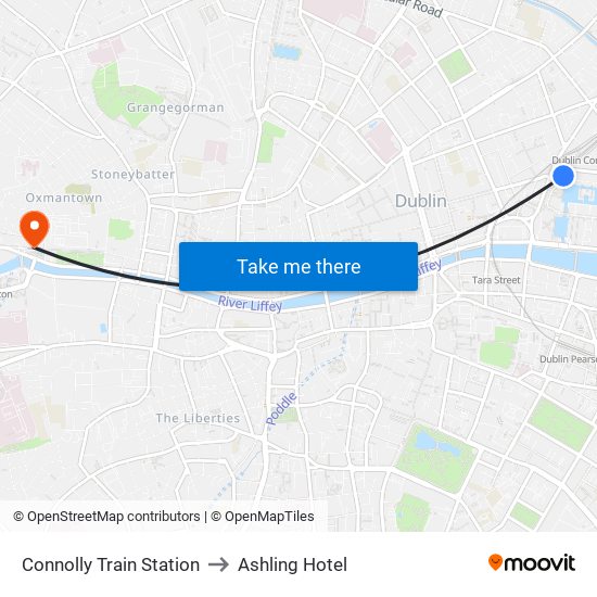 Connolly Train Station to Ashling Hotel map