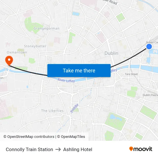 Connolly Train Station to Ashling Hotel map