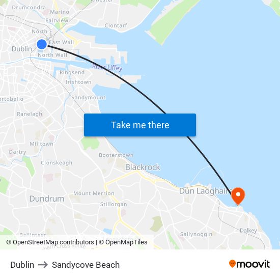 Dublin to Sandycove Beach map