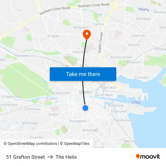 51 Grafton Street to The Helix map