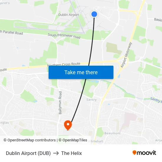 Dublin Airport (DUB) to The Helix map