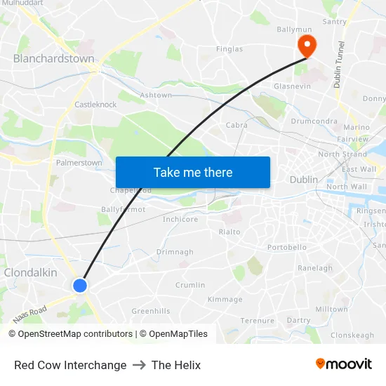 Red Cow Interchange to The Helix map