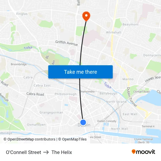 O'Connell Street to The Helix map