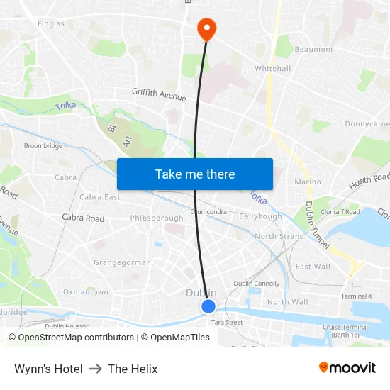 Wynn's Hotel to The Helix map