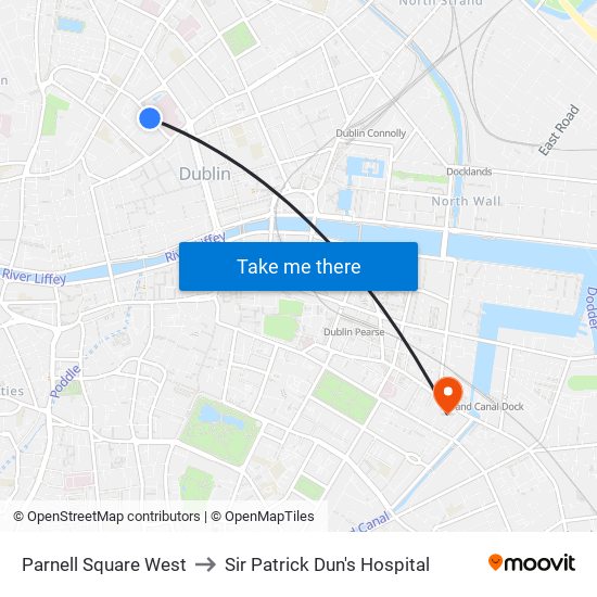 Parnell Square West to Sir Patrick Dun's Hospital map