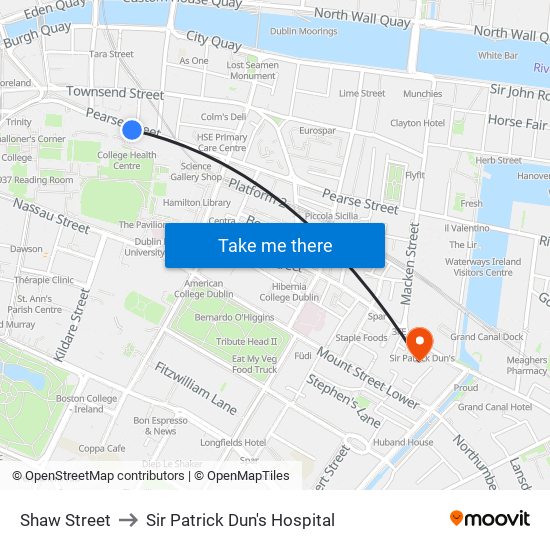 Shaw Street to Sir Patrick Dun's Hospital map