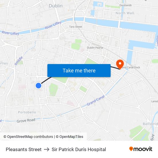 Pleasants Street to Sir Patrick Dun's Hospital map