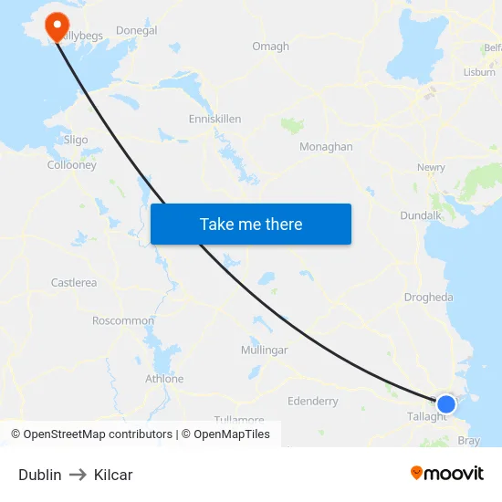 Dublin to Kilcar map