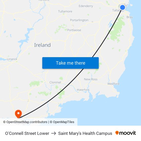O'Connell Street Lower to Saint Mary's Health Campus map