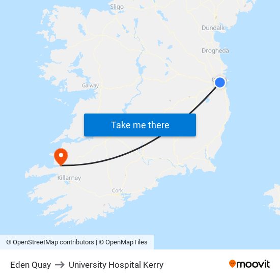 Eden Quay to University Hospital Kerry map