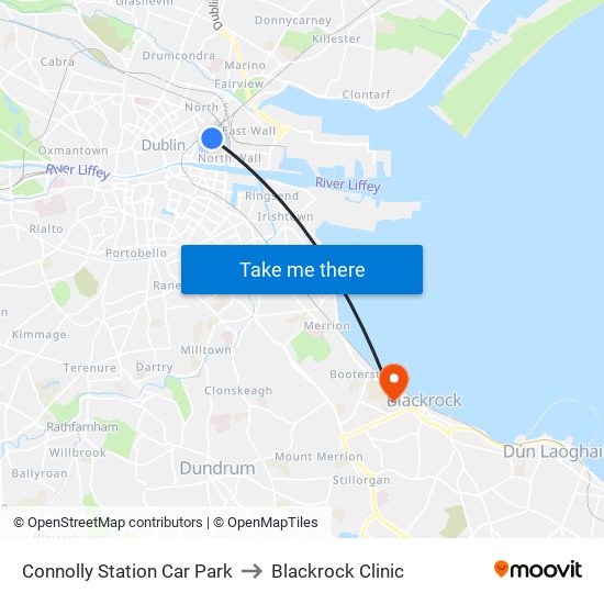 Connolly Station Car Park to Blackrock Clinic map