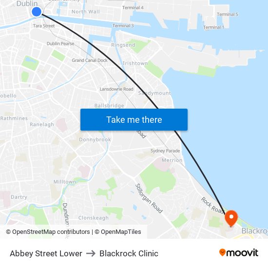 Abbey Street Lower to Blackrock Clinic map