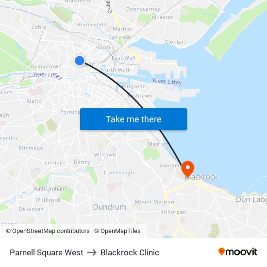 Parnell Square West to Blackrock Clinic map