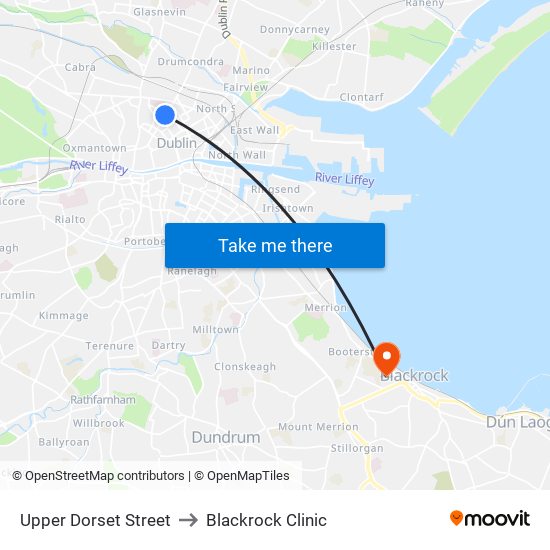 Upper Dorset Street to Blackrock Clinic map