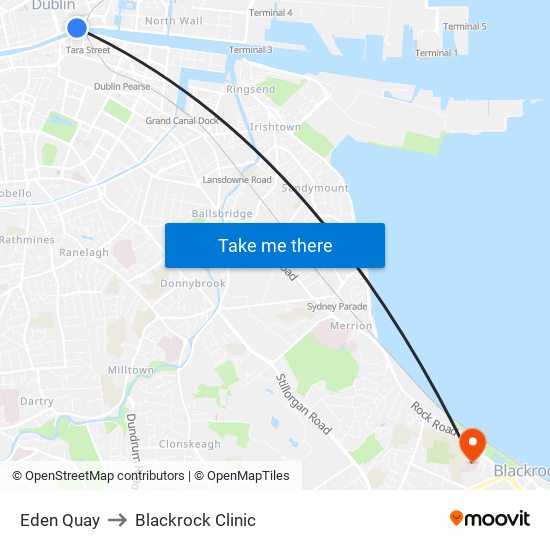 Eden Quay to Blackrock Clinic map