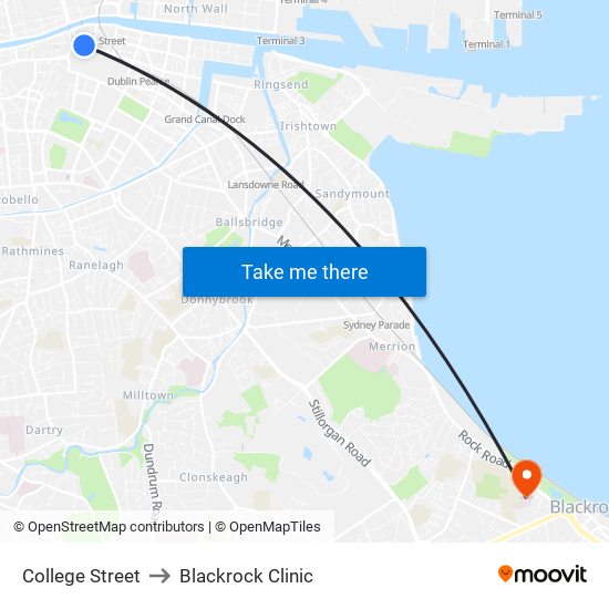 College Street to Blackrock Clinic map