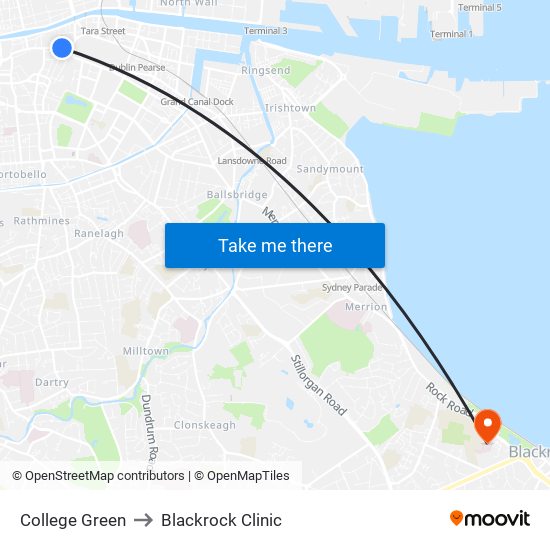 College Green to Blackrock Clinic map