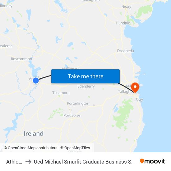 Athlone to Ucd Michael Smurfit Graduate Business School map