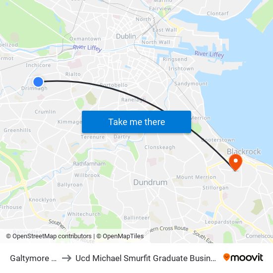 Galtymore Park to Ucd Michael Smurfit Graduate Business School map