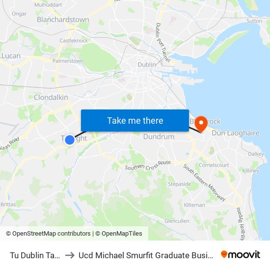 Tu Dublin Tallaght to Ucd Michael Smurfit Graduate Business School map