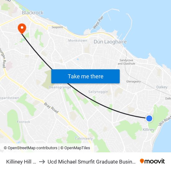 Killiney Hill Park to Ucd Michael Smurfit Graduate Business School map