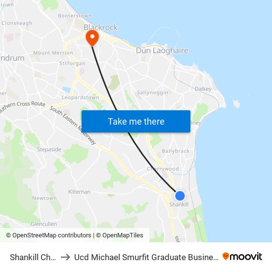 Shankill Church to Ucd Michael Smurfit Graduate Business School map