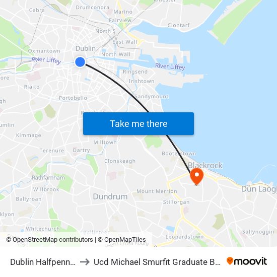 Dublin Halfpenny Bridge to Ucd Michael Smurfit Graduate Business School map