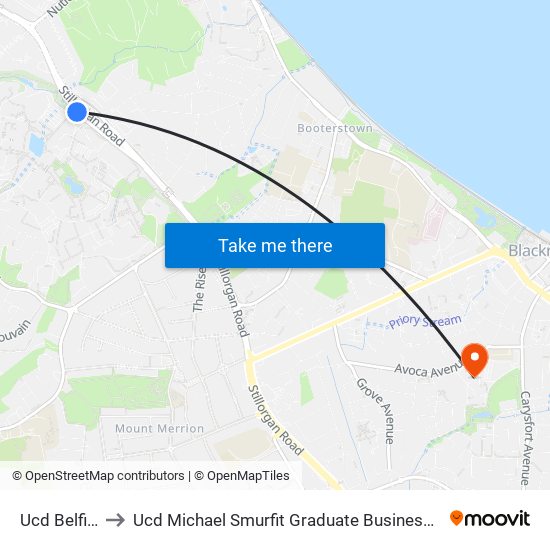 Ucd Belfield to Ucd Michael Smurfit Graduate Business School map