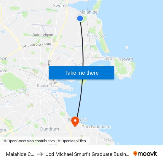 Malahide Castle to Ucd Michael Smurfit Graduate Business School map