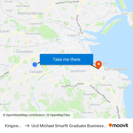 Kingswood to Ucd Michael Smurfit Graduate Business School map